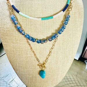 Gold and Blue Layered Necklace Set